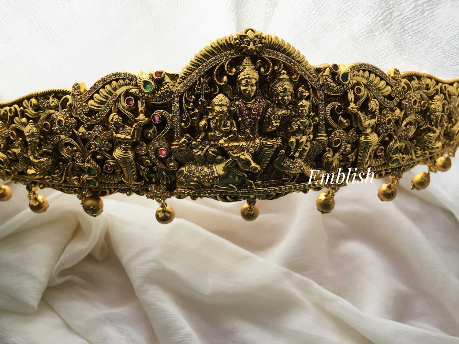 Gold alike antique finish intricate work Lord Shiva Parvathi parivar Hipbelt